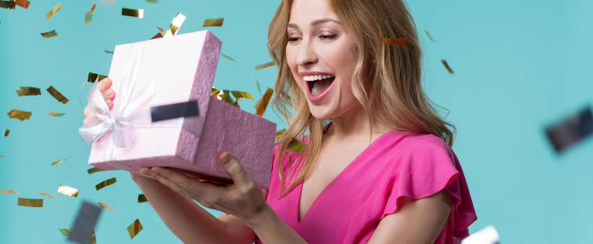 woman winning a prize