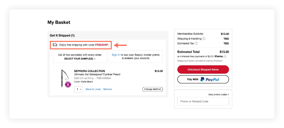 Sephora Free Shipping Code